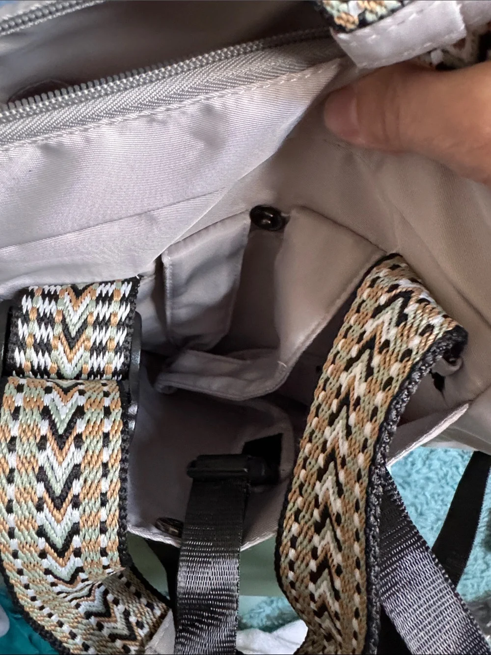 Emma & Kate Light Gray Women's Backpack Tote with Patterned Straps